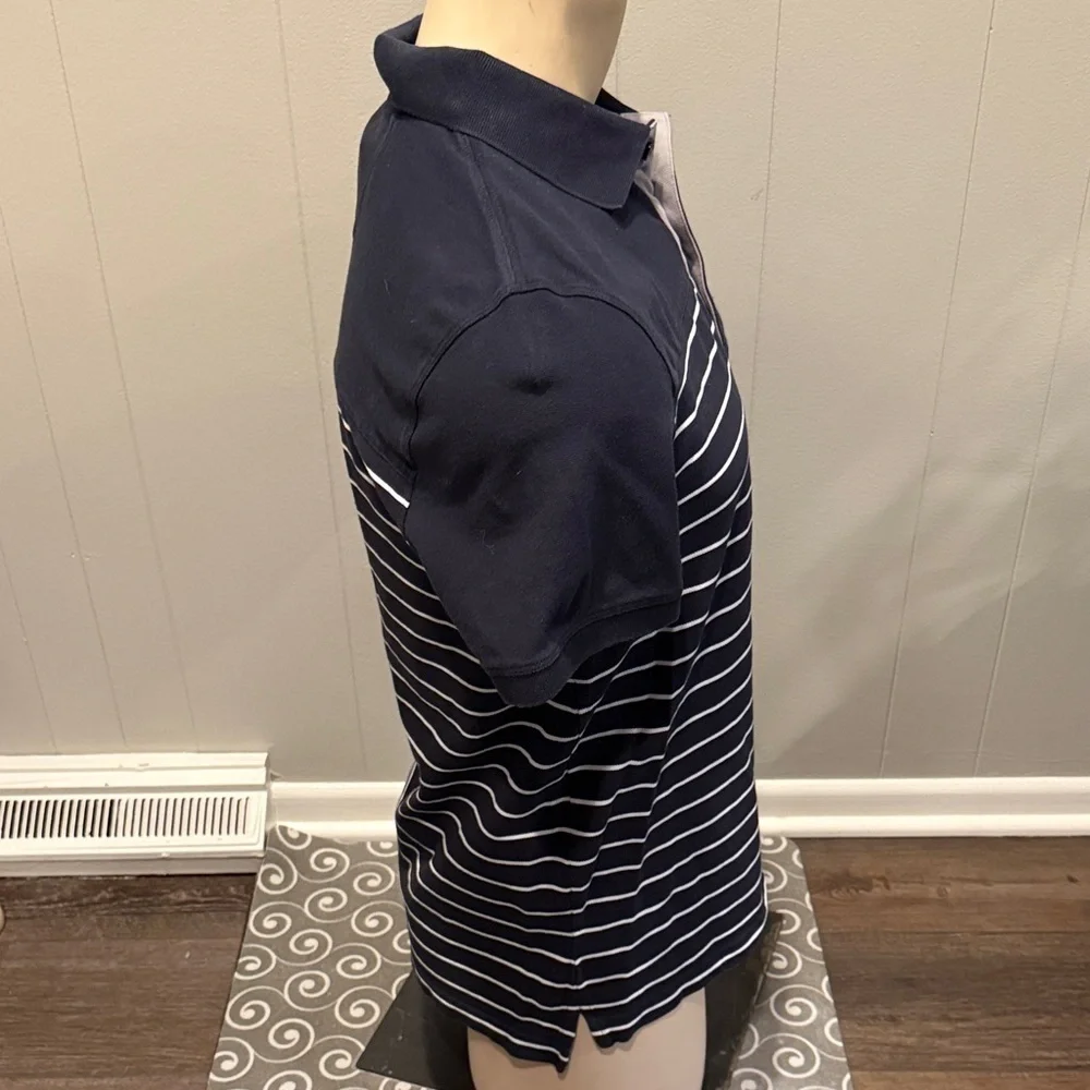 E Banana Republic Navy Polo with White Stripes Casual Office Business Golf